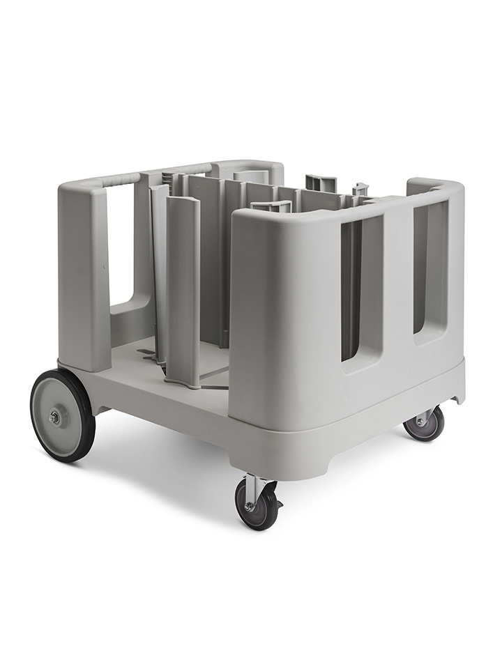 Carro ajustable para platos Teknikitchen TKNADCS de polietileno gris con ruedas de alta resistencia.