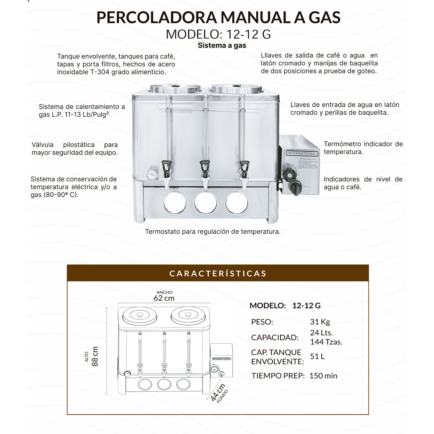Percoladora a gas international