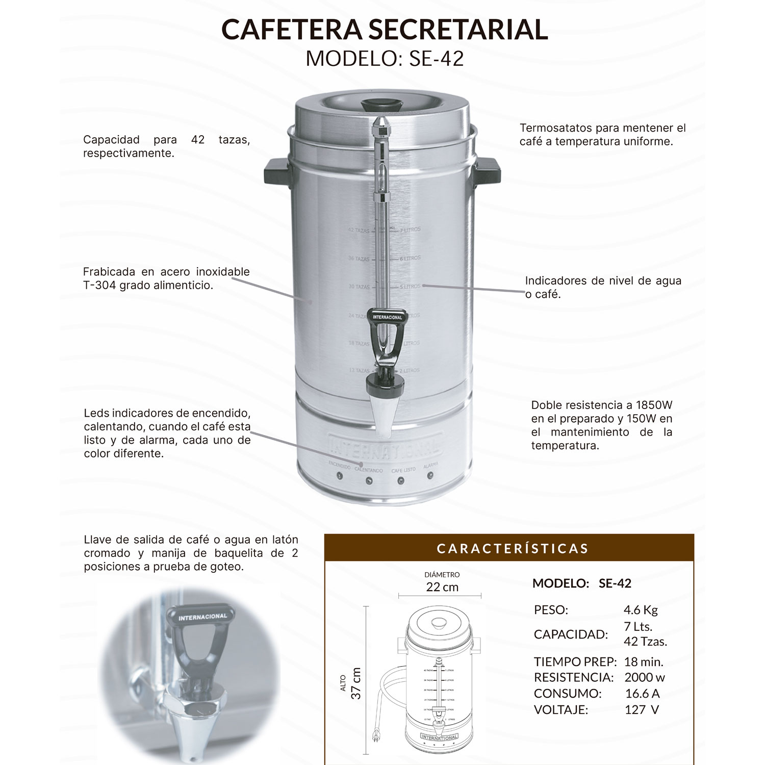 Cafetera secretarial international 42 tazas