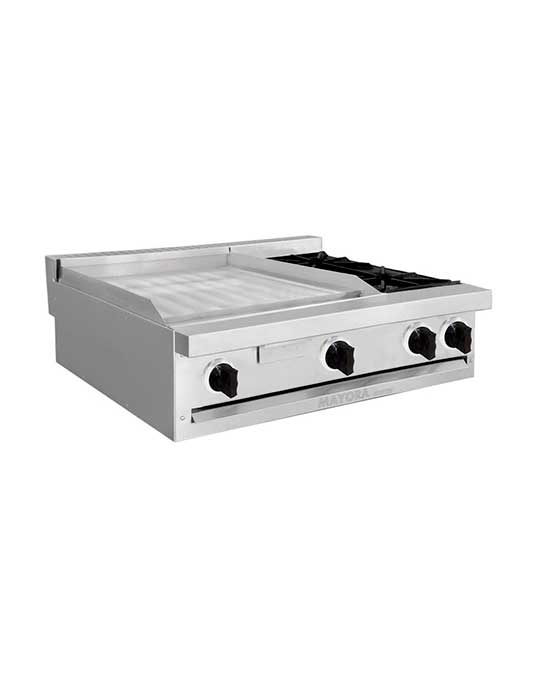 Estufa de mesa con 2 secciones de Plancha + 1 sección de Quemador mayora international