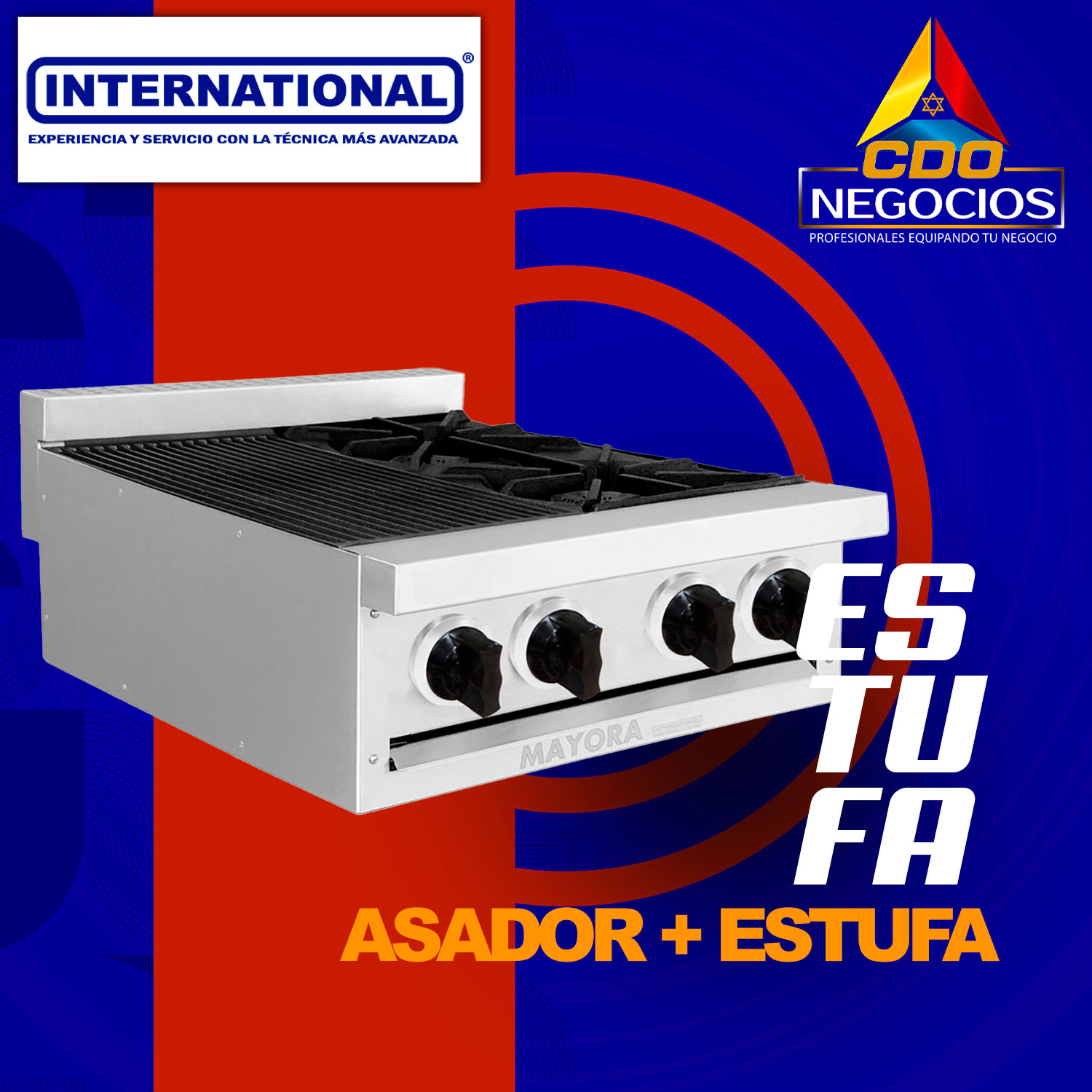 Estufa modular asador + quemadores international - Mayora