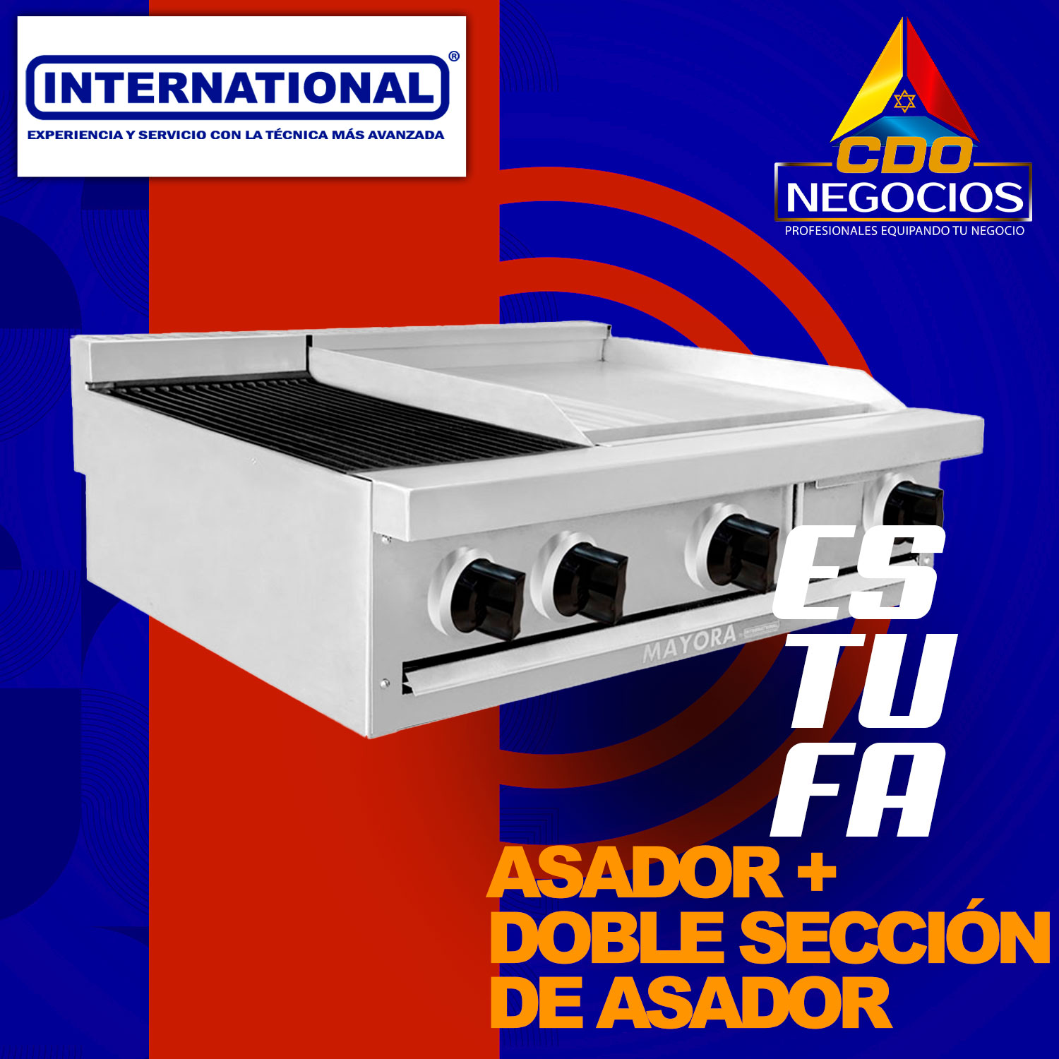 Estufa modular 1 seccion de asador + 2 secciones de plancha international - Mayora
