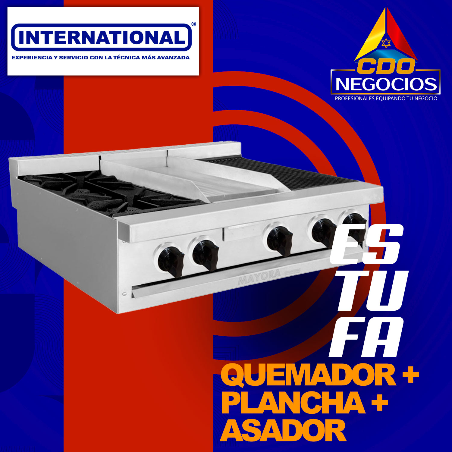 Estufa modular 1 seccion de quemadores + plancha + asador international - Mayora