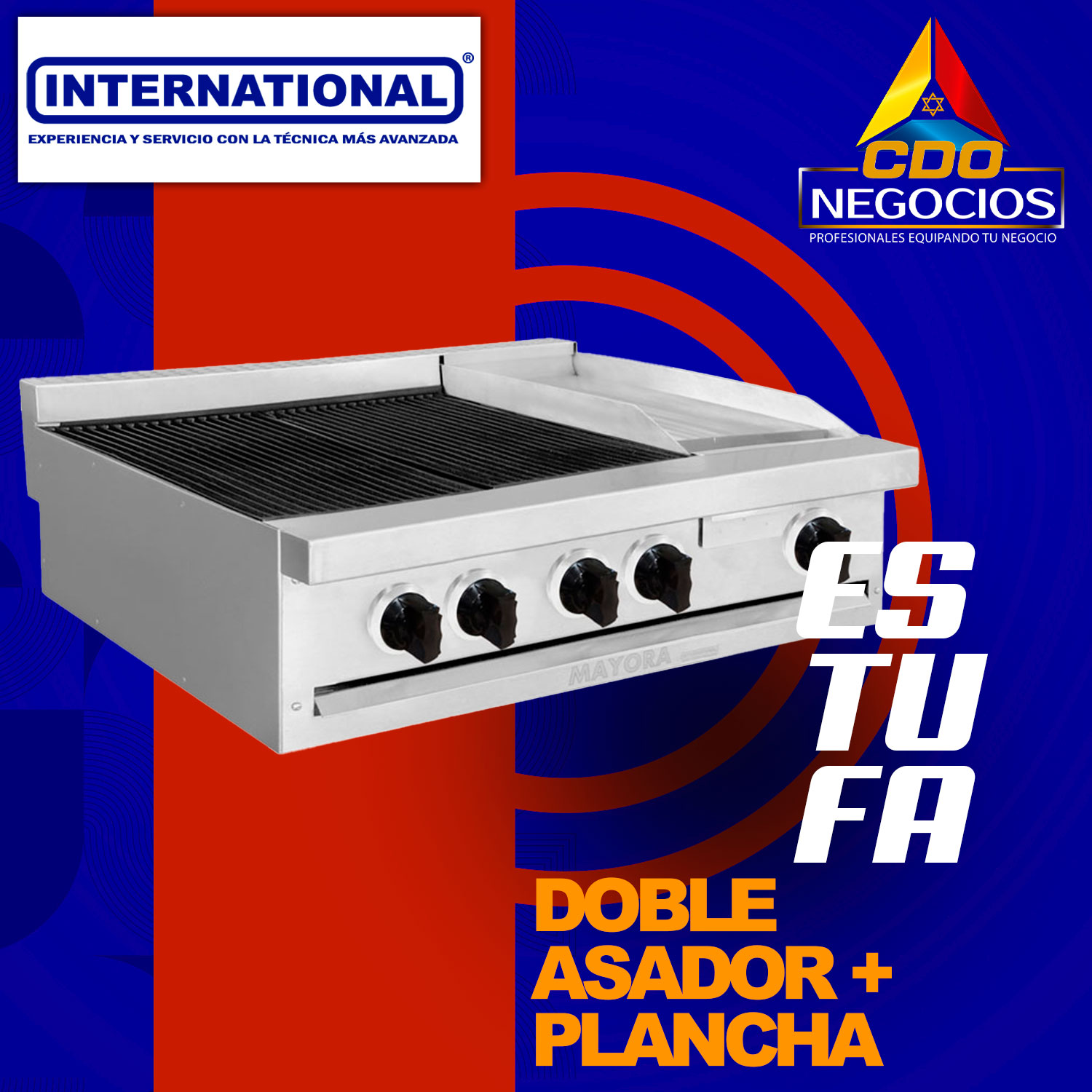 Estufa modular 2 secciones de asador + 1 seccion de plancha international - Mayora