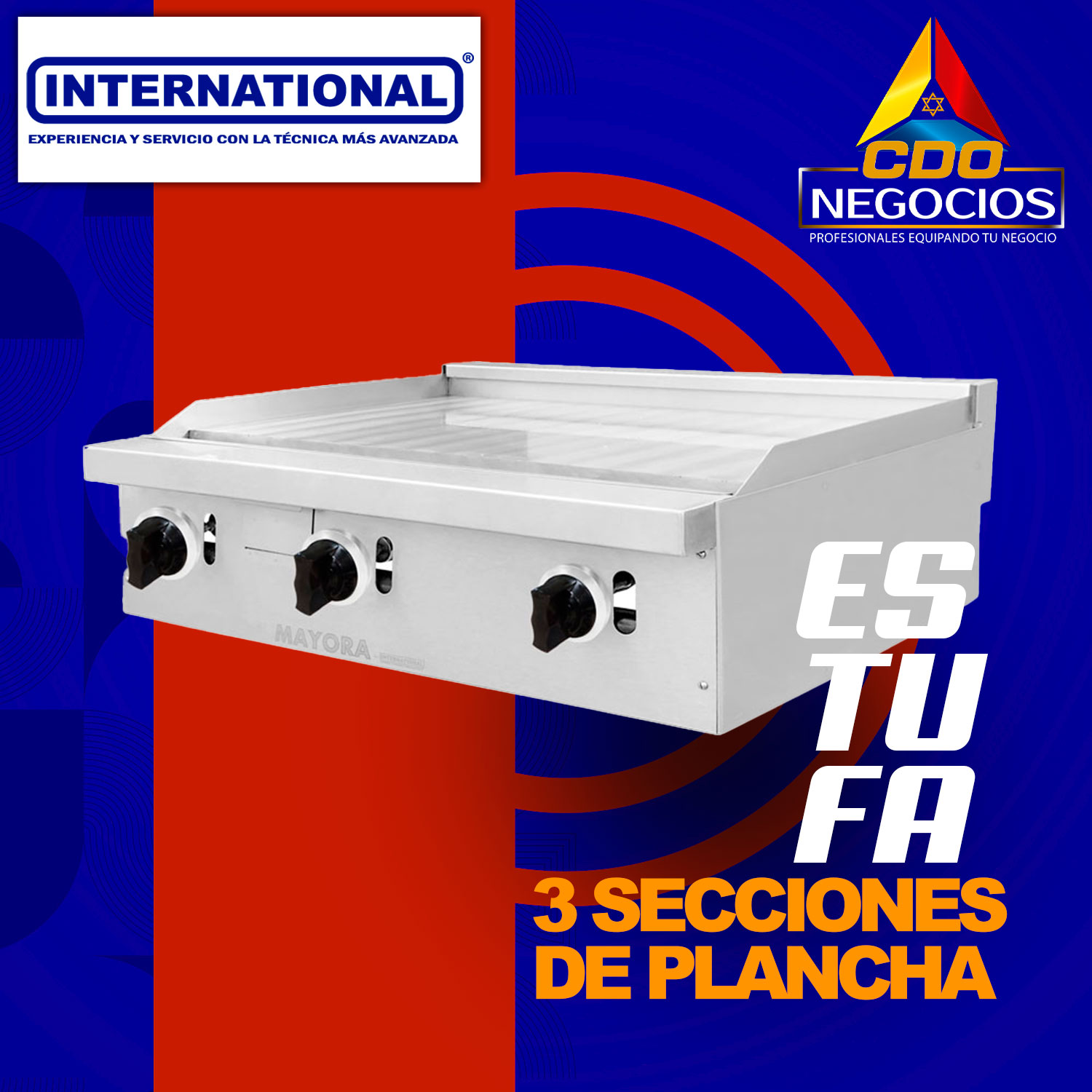 Estufa modular triple seccion de plancha international - Mayora