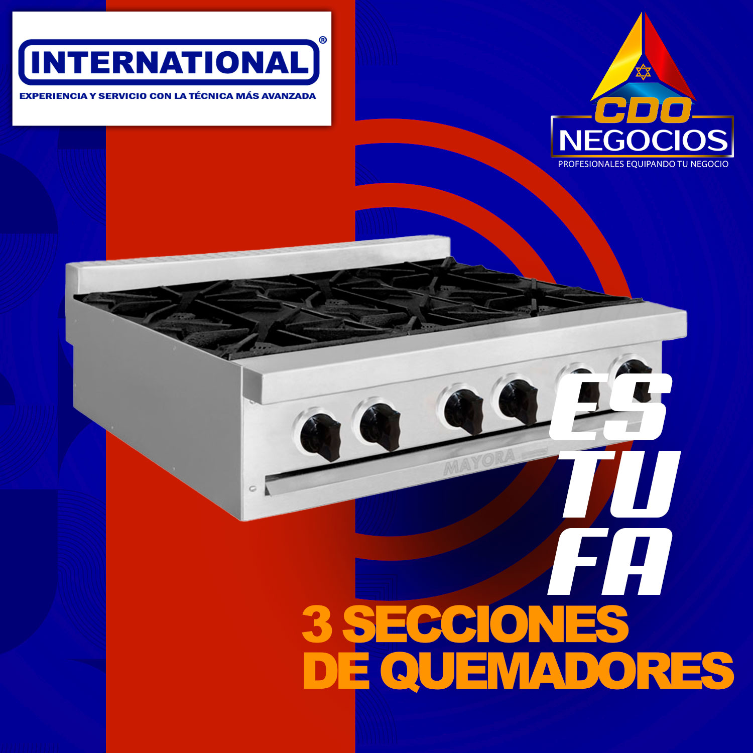 Estufa modular triple seccion de quemadores international - Mayora